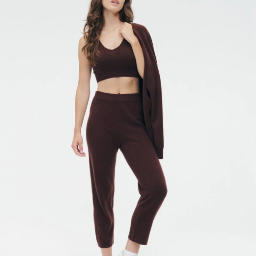 New Naadam S 100% Cashmere Cropped Ankle Pant Knit Brown Tapered Straight